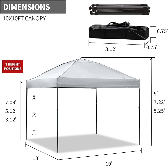 10x10 Pop Up Canopy Tent with 2 Sidewalls, Easy Up Canopy Outdoor Party Sun - Image 6
