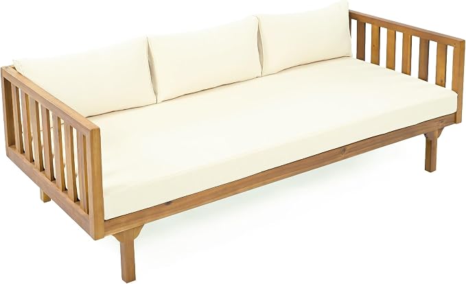 Merax Outdoor 3 Seater Daybed, Acacia Wood Day Bed Couch Sofa - Image 6