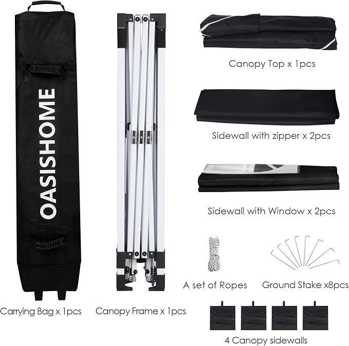 OASISHOME One Push Setup Pop-up Gazebo Portable Canopy Tent 10'x10', - Image 4