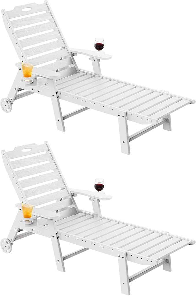 Carauci Lounge Chair Outdoor Set of 2, HDPE Chaise Lounge by Carauci