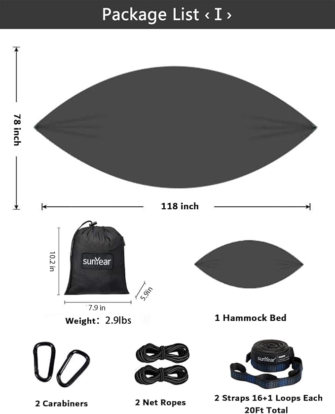 Sunyear Hammock Camping with Rain Fly Tarp and Net, Portable Camping Hammock - Image 5