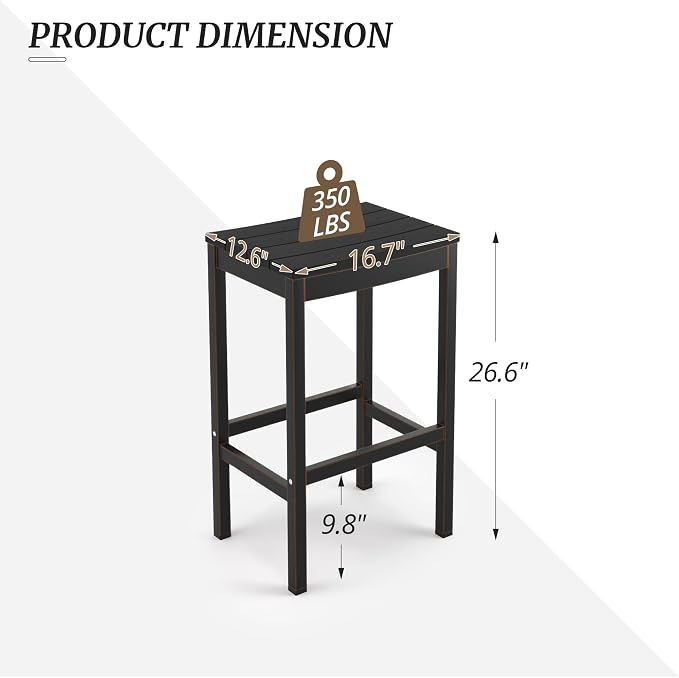 Outdoor Bar Stools Set of 2, 26 Inch Black HDPS Top and Bronze Leg Patio - Image 3