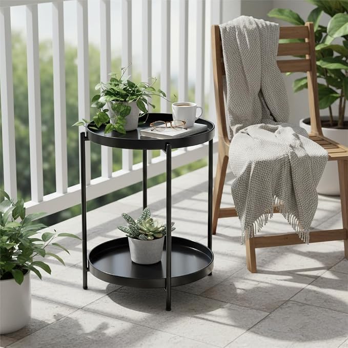 danpinera 2-Tier Round Side Table, Metal End Table - Image 7