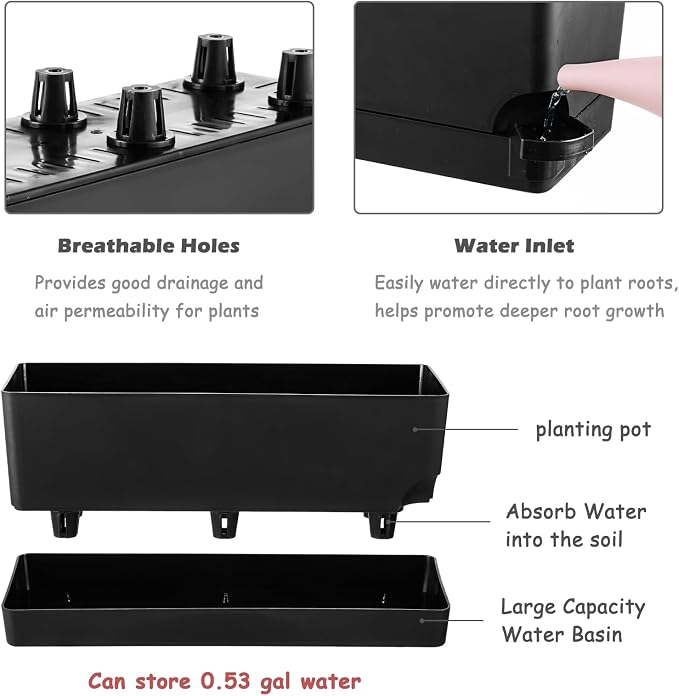 Self Watering Pots for Indoor Plants 17 Inches Window Boxes Planters - Image 4