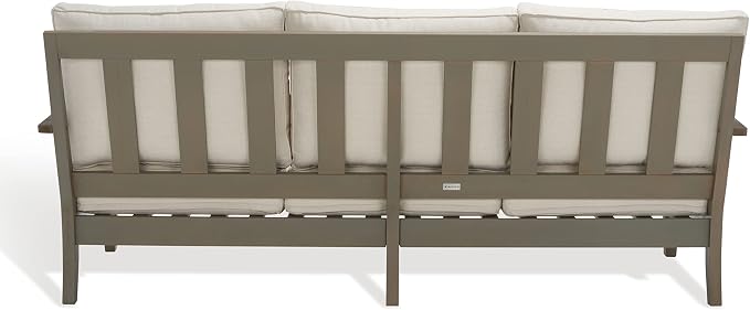 SAFAVIEH Outdoor Couture Collection Martinique Light Grey/Beige Solid Wood - Image 5
