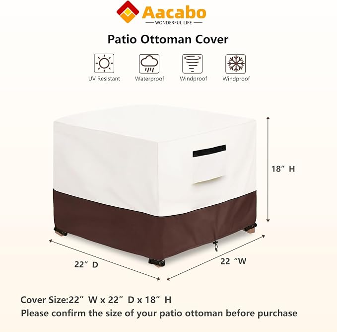 Patio Ottoman Cover, 22W x 22D x 18H inch, Waterproof Square Patio Small Side - Image 2