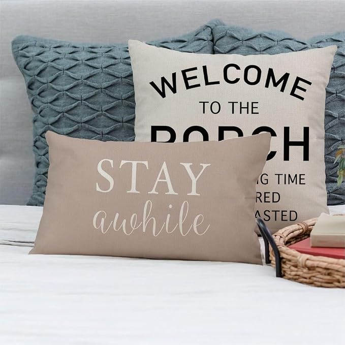 PANDICORN Welcome to Our Porch Stay Awhile Beige Outdoor Farmhouse Lumbar - Image 7