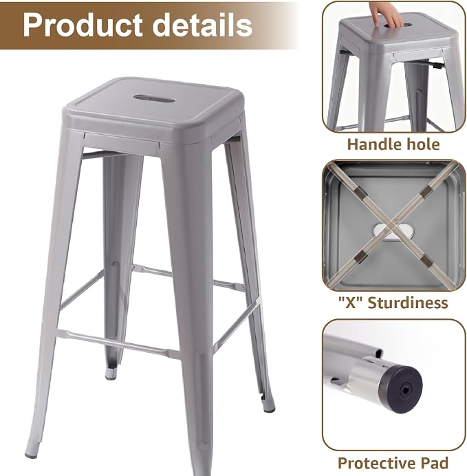 Stackable Metal Bar Stool Backless Indoor-Outdoor Counter Stools Fullmetal - Image 8