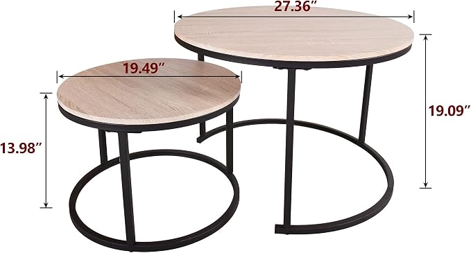 HOJINLINERO Round Coffee Table, Nesting Coffee Table Set of 2, Center Tables - Image 6