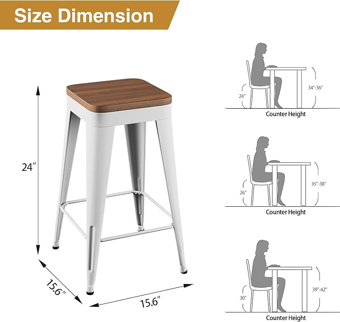 Bar Stools Set of 4 Metal Bar Stool Counter Height Bar Stools Black, Modern 24" - Image 2