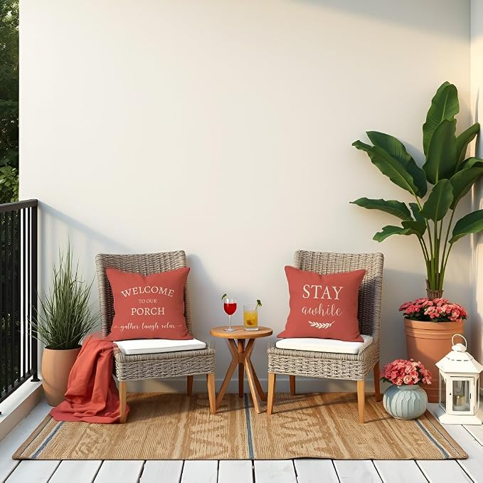 PANDICORN Welcome to Our Porch Stay Awhile Outdoor Decorative Throw Pillow - Image 3