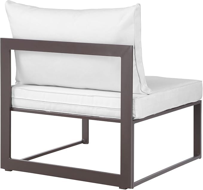 Modway Fortuna Aluminum Outdoor Patio Armless Chair in Brown White - Image 4
