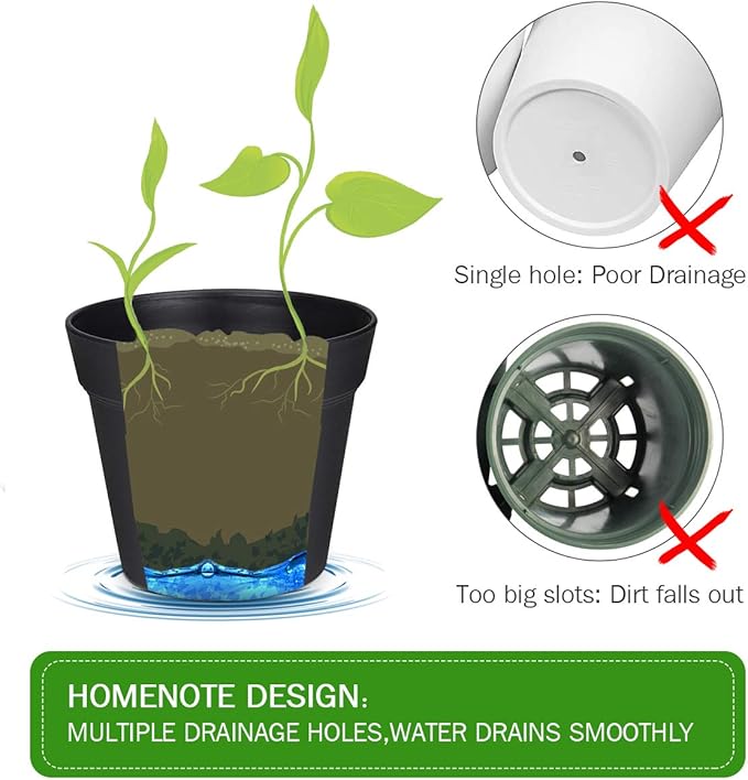 homenote Pots for Plants, 15 Pack 6 Inch Plastic Planters - Image 6