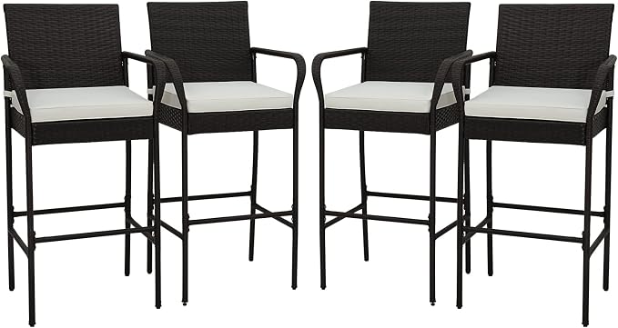 COSTWAY Wicker Bar Stools Set of 4, Patio Bar Height Chairs by COSTWAY