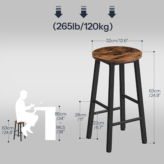 HOOBRO Bar Stools, Barstools Set of 4, Counter Height Barstools, 24.8" Bar - Image 3