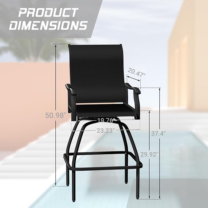 LEVELEVE Patio Bar Set 6pcs Swivel Bar Stools Outdoor Bistro Textilene - Image 3