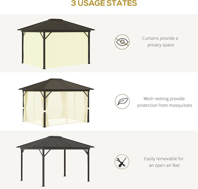 Outsunny 10' x 12' Hardtop Gazebo - Image 5