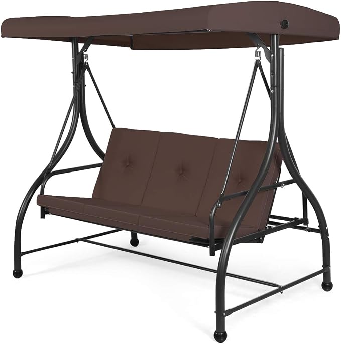 Tangkula 3 Seats Converting Patio Swing, Outdoor Porch Garden Canopy Swing by TANGKULA