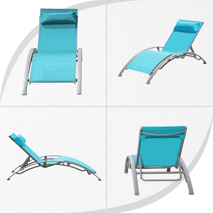 Domi Pool Lounge Chairs Set of 2, Adjustable Aluminum Outdoor Chaise Lounge - Image 8