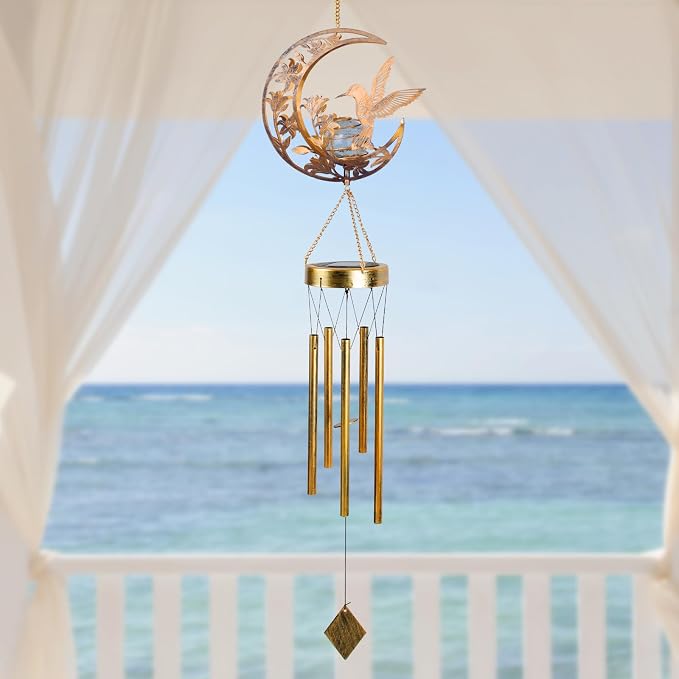 Moon Hummingbird Wind Chime Outdoor, Handcrafted Metal Garden Wind Chimes - Image 5