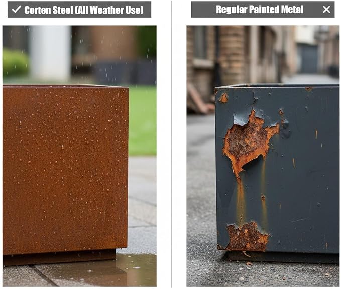 Decoroca Heavy-Duty Corten Steel Planter Box, Large Square Cube Outdoor Planter - Image 4