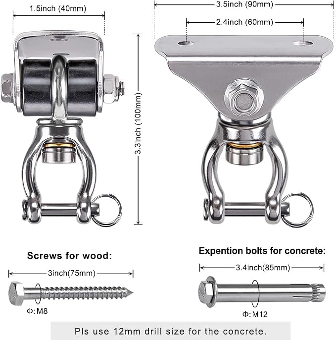 SELEWARE Silent Swing Hanger Heavy Duty Swing Hook Swivel Bearing Swing Mount - Image 7