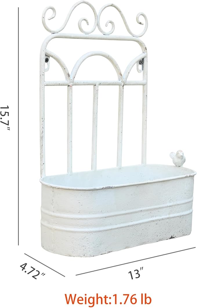 Rustic Metal Wall Planter Vintage Wall Mounted Flower Pot Distressed Wall - Image 2