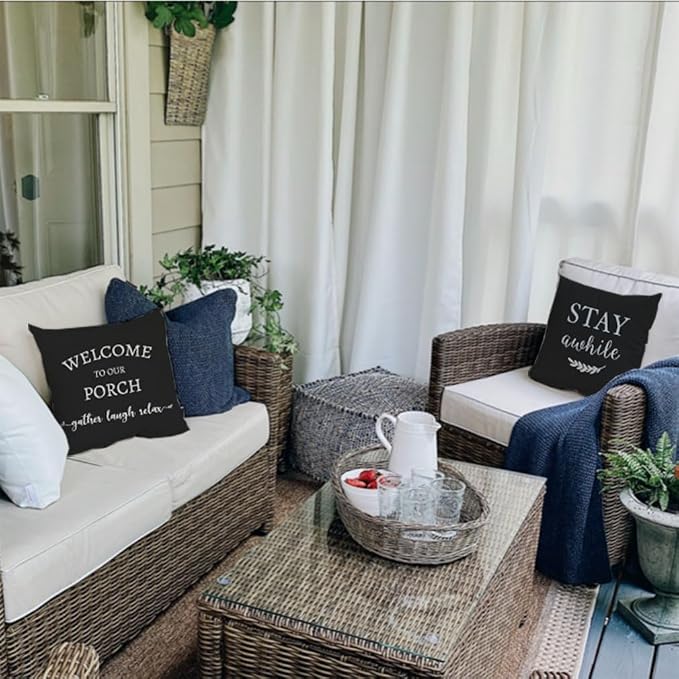 PANDICORN Welcome to Our Porch Stay Awhile Farmhouse Throw Pillow Covers 18x18 - Image 6