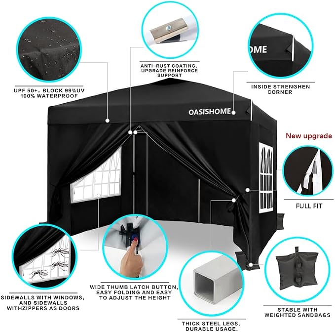 OASISHOME Pop-up Gazebo Instant Portable Canopy Tent 10'x10', - Image 2