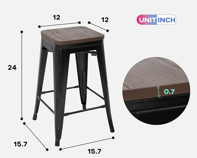 FDW Metal Bar Stools Set of 4 Counter Height Bar Stools 24 Inches Industrial - Image 3