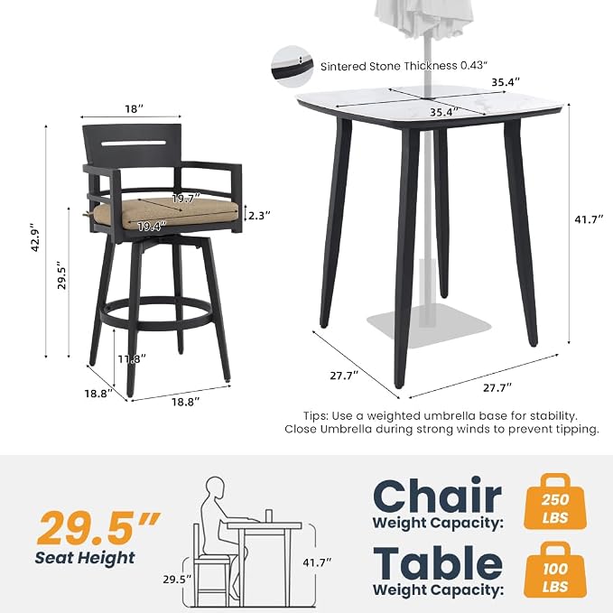 Modern Outdoor Bar Set with Sintered Stone Table - Image 9