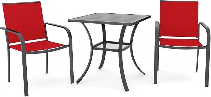 3-Piece Outdoor Dining Set, Small Metal Bistro Table by Anmutig