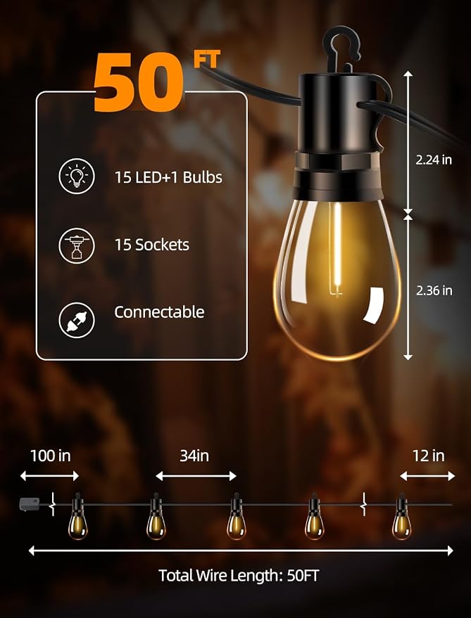 Outdoor Patio String Lights: S14 Shatterproof Bulb Outside Waterproof Light - - Image 5