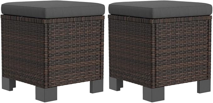 SSLine Outdoor Rattan Ottoman Set, 15.7W x 15.7D x 18.1H inches, All Weather by SSLine