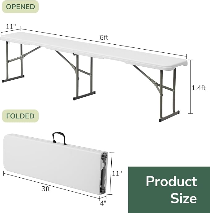 Outvita 2 Pack 6ft Folding Portable Bench, Waterproof Foldable Plastic Bench - Image 3