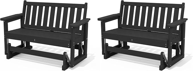 SERWALL Outdoor Glider Bench Set of 2, HDPE Weather-Resistant Swinging Bench by SERWALL
