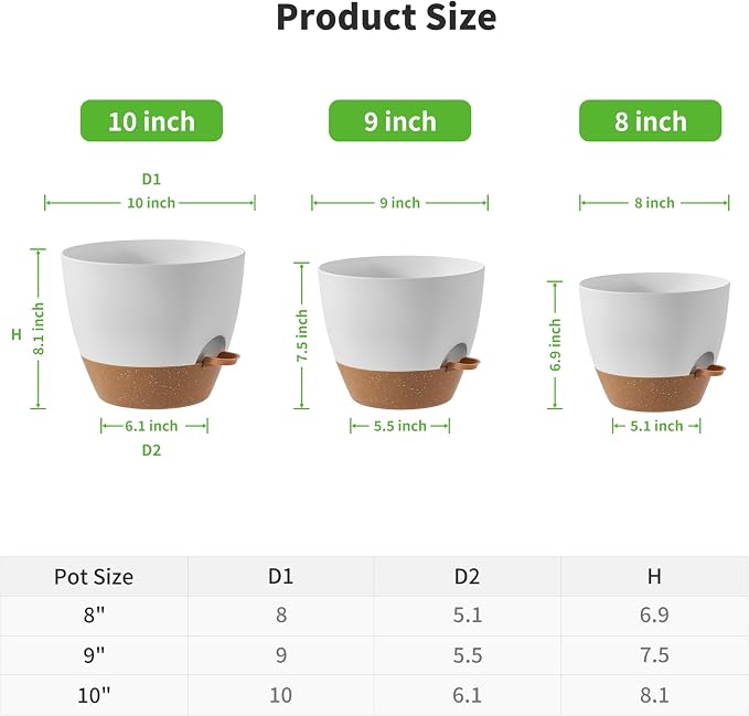 FaithLand 3-Pack Planter Pots, 10 9 8 Inch Self Watering Flower Pots - Image 2