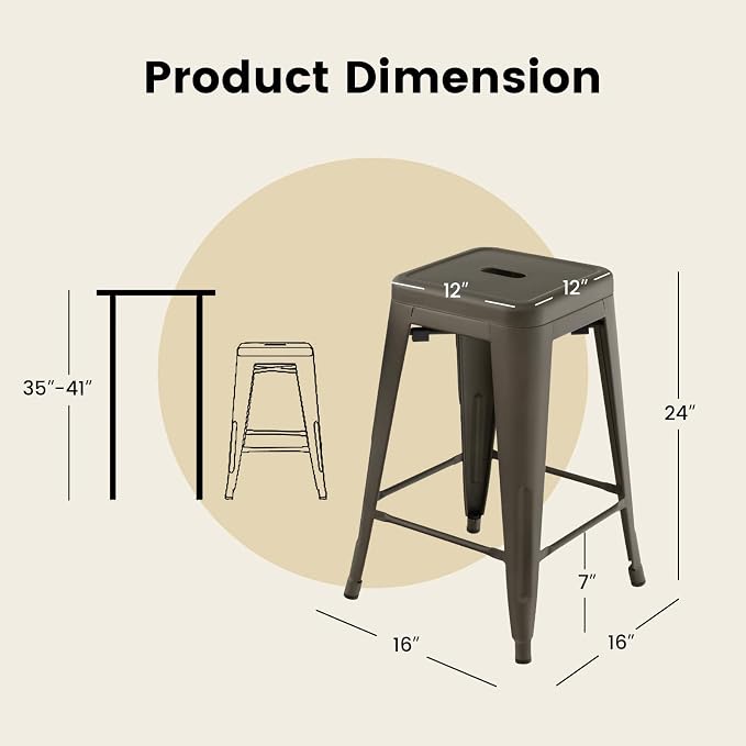 COSTWAY Bar Stools Set of 4, 24” Stackable Metal Stools - Image 3