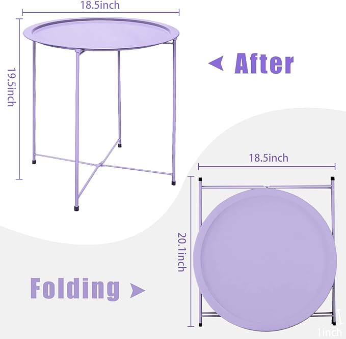 Garden 4 you End Table Metal Side Table Purple Round Folding Tray Cyan Sofa - Image 3