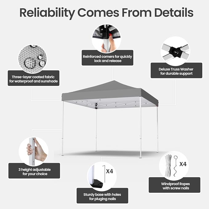 10x10ft Pop Up Canopy Tent, Heavy Duty Waterproof Folding Tent - Image 4