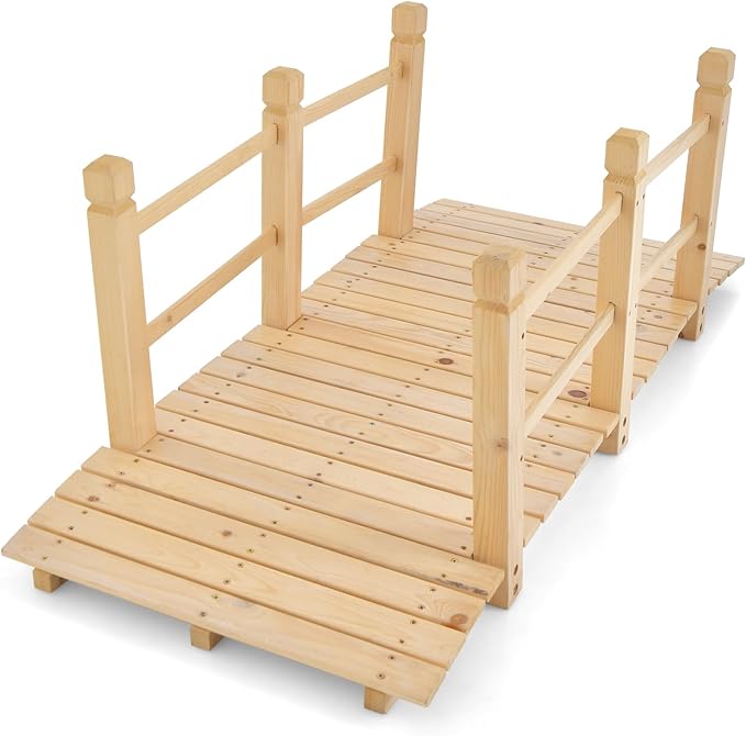HAPPYGRILL 5FT Wooden Garden Bridge, Decorative Pond Landscaping Bridge by HAPPYGRILL