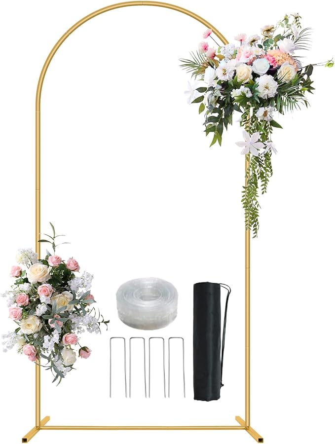Metal Arch Backdrop Stand 7.2FT Gold Wedding Balloon Arched Backdrop Stand by Nisoger