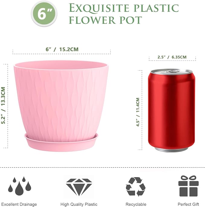 6 inch Flower Pots, 5 Pack Plant Pots - Image 2