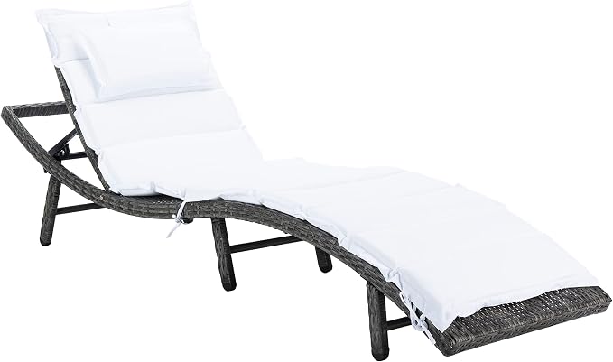 SAFAVIEH Outdoor Collection Colley Grey Brown Wicker/White Cushion Adjustable - Image 4
