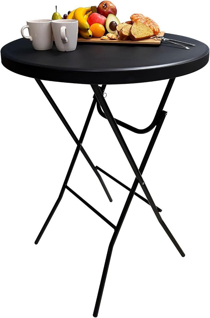 32in Cocktail Table, Plastic Folding Round High Top Indoor Outdoor Use by HiEthan