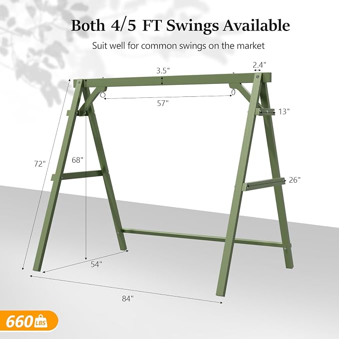 VINGLI 5FT Wooden Swing Frame, 660 LBS Heavy Duty A-Frame Porch Swing Stand - Image 4