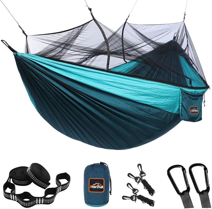 Camping Hammock with Mosquito Net, Double & Single Lightweight Portable by AnorTrek