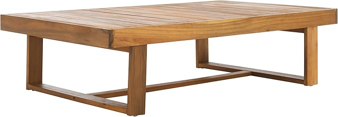 SAFAVIEH Outdoor Collection Duncan Natural Brown Slatted Top Solid Wood Coffee - Image 4
