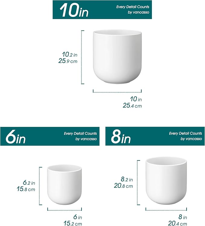 vancasso 6+8+10 inches Ceramic Plant Pots, Planters - Image 2