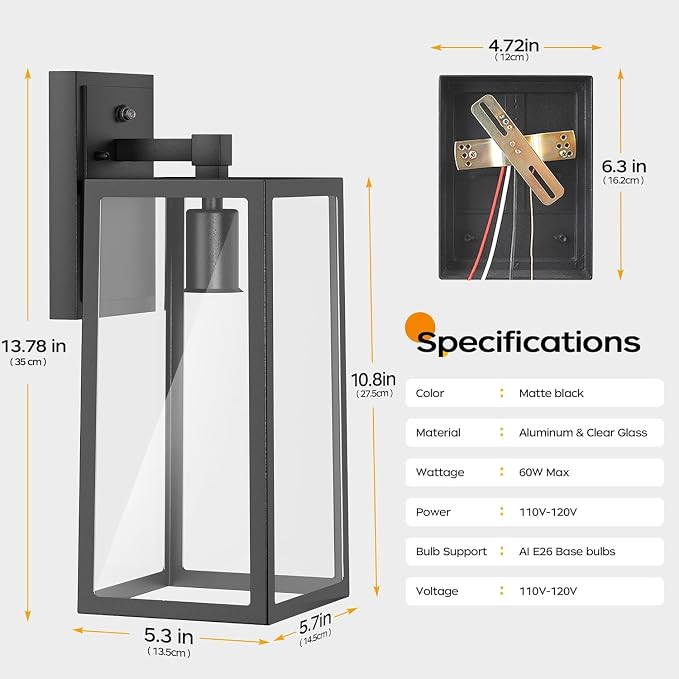 PARTPHONER Dusk to Dawn Outdoor Light Fixtures Wall Mount, Sensor Porch Lights - Image 5